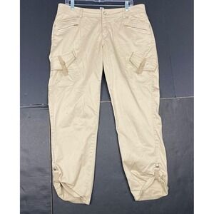 Cache Womens beige cargo pants, size 10 with zippered roll-up pockets a slim fit
